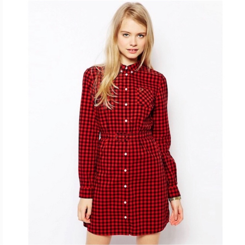 Red gingham Fred Perry shirt dress